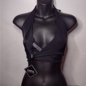 Zaful Black Crisscross Halter Bikini Top